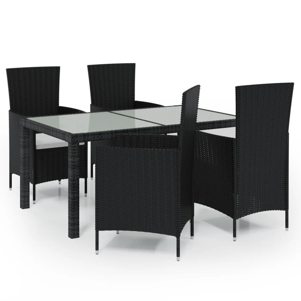 5-tlg. Garten-Essgruppe mit Auflagen Poly Rattan Schwarz