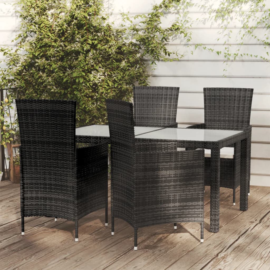 5-tlg. Garten-Essgruppe mit Auflagen Poly Rattan Schwarz