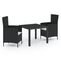 Thumbnail for 3-tlg. Garten-Essgruppe mit Auflagen Poly Rattan Schwarz