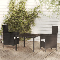 Thumbnail for 3-tlg. Garten-Essgruppe mit Auflagen Poly Rattan Schwarz