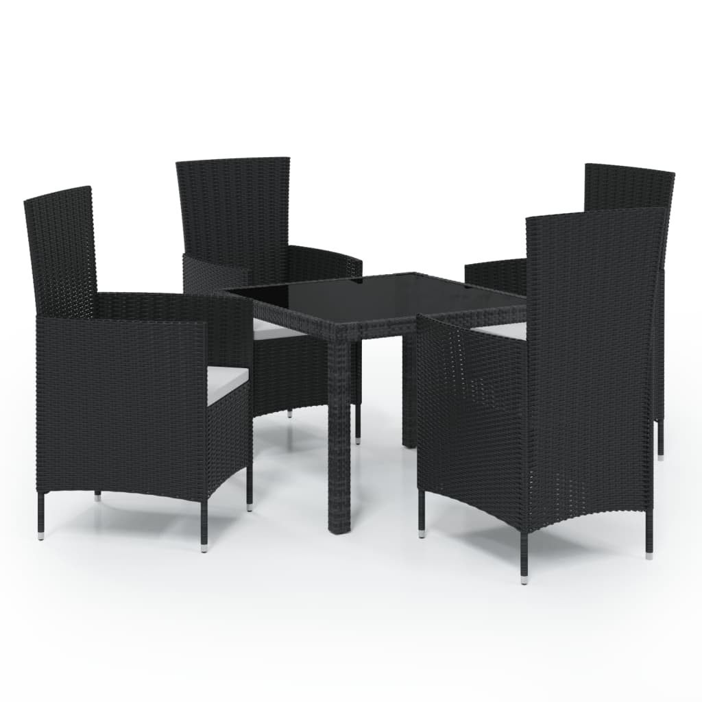 5-tlg. Garten-Essgruppe mit Auflagen Poly Rattan Schwarz