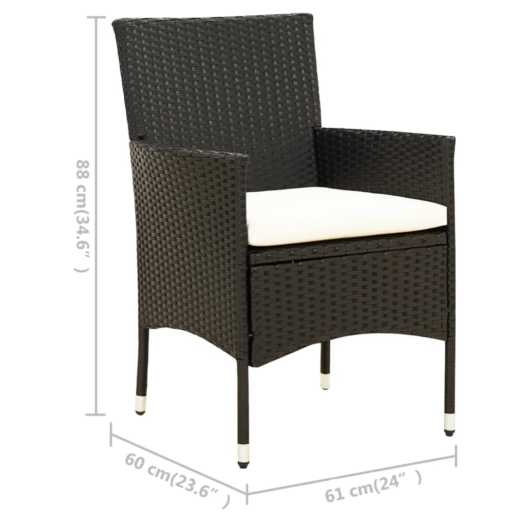 5-tlg. Garten-Essgruppe mit Auflagen Poly Rattan Schwarz