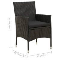 Thumbnail for 3-tlg. Garten-Essgruppe mit Auflagen Poly Rattan Schwarz