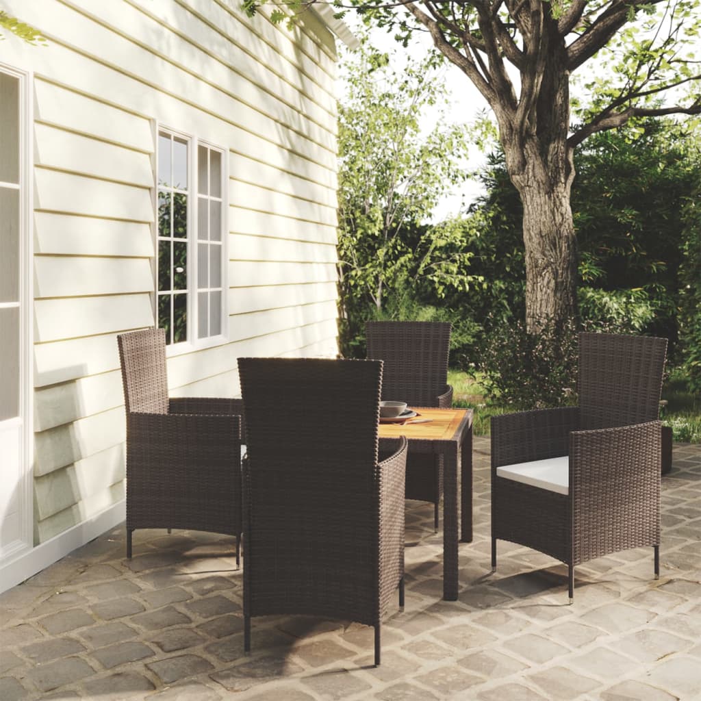5-tlg. Garten-Essgruppe mit Auflagen Poly Rattan Schwarz