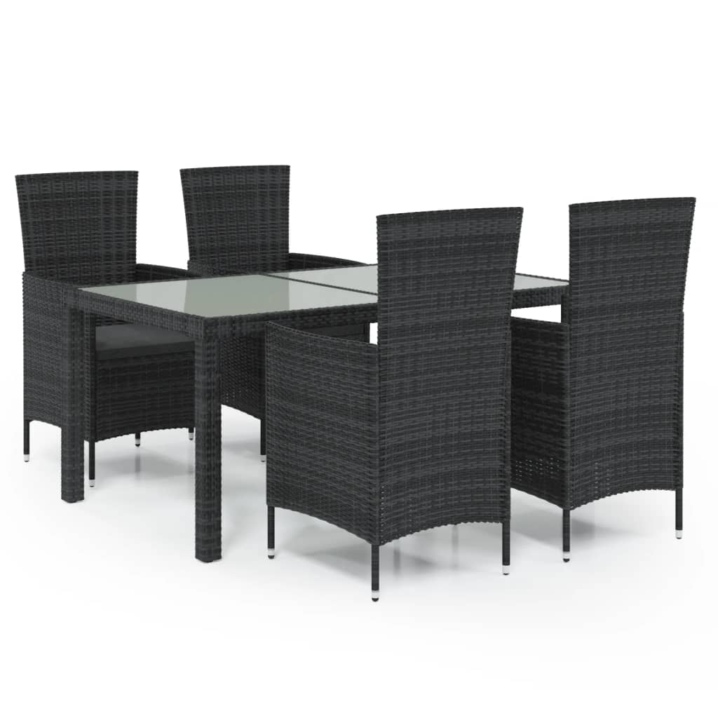 5-tlg. Garten-Essgruppe mit Auflagen Poly Rattan Schwarz