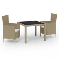 Thumbnail for 3-tlg. Garten-Essgruppe mit Auflagen Poly Rattan Beige