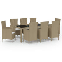 Thumbnail for 9-tlg. Garten-Essgruppe mit Kissen Poly Rattan Beige