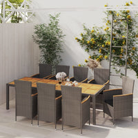 Thumbnail for 9-tlg. Garten-Essgruppe mit Kissen Poly Rattan Grau