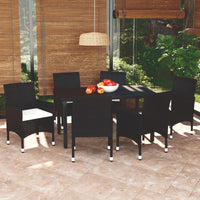 Thumbnail for 7-tlg. Garten-Essgruppe mit Kissen Poly Rattan Schwarz