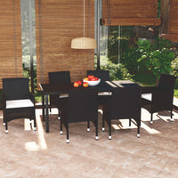 Thumbnail for 7-tlg. Garten-Essgruppe mit Kissen Poly Rattan Schwarz