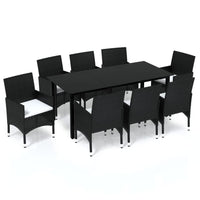 Thumbnail for 9-tlg. Garten-Essgruppe mit Kissen Poly Rattan Schwarz