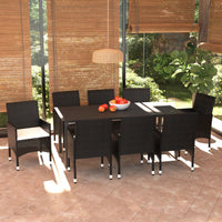 Thumbnail for 9-tlg. Garten-Essgruppe mit Kissen Poly Rattan Schwarz