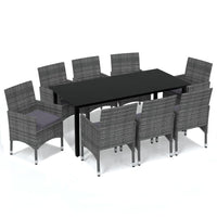 Thumbnail for 9-tlg. Garten-Essgruppe mit Kissen Poly Rattan Grau