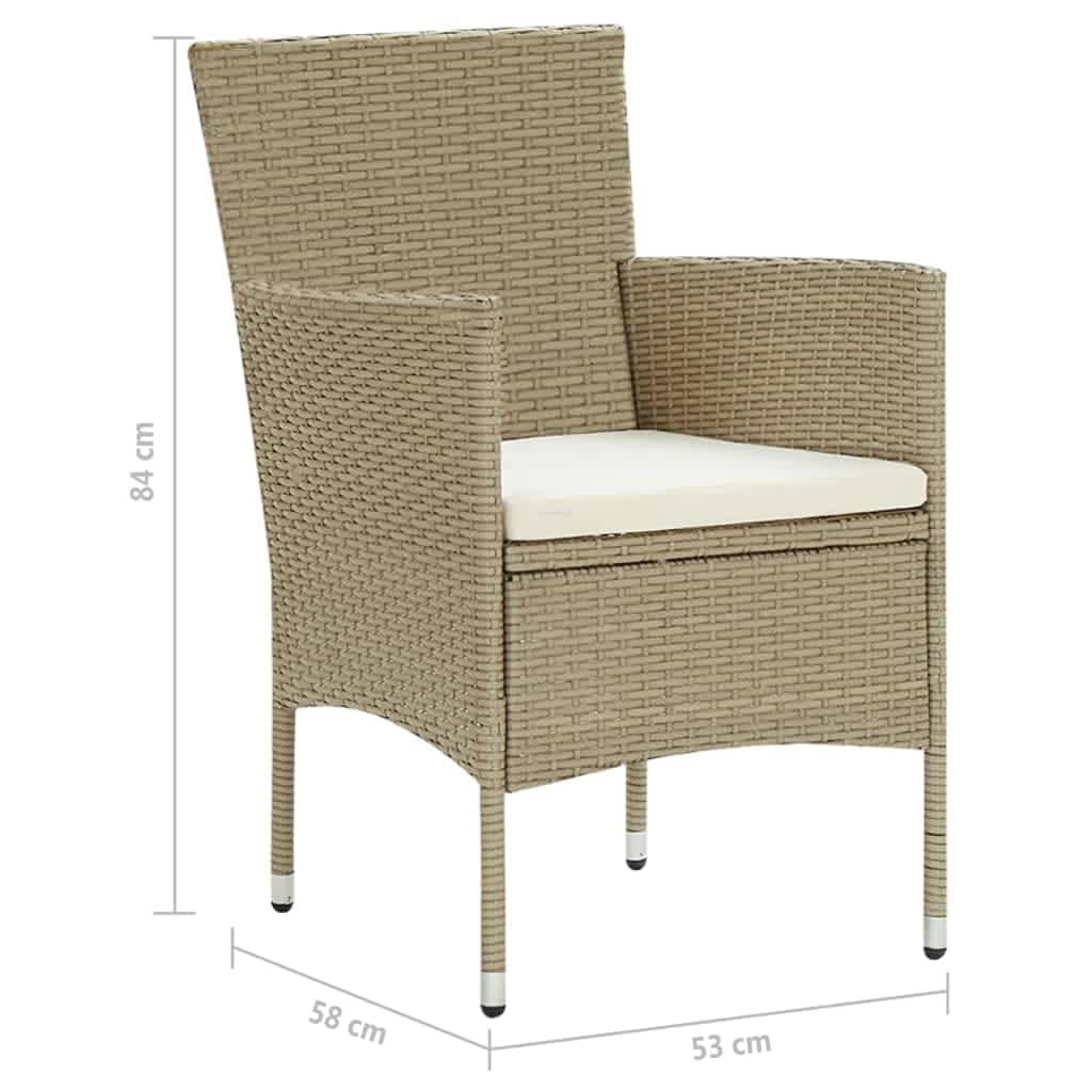 3-tlg. Garten-Essgruppe mit Kissen Poly Rattan Beige