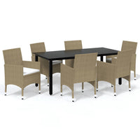Thumbnail for 7-tlg. Garten-Essgruppe mit Kissen Poly Rattan Beige