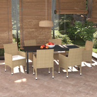 Thumbnail for 7-tlg. Garten-Essgruppe mit Kissen Poly Rattan Beige