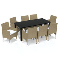 Thumbnail for 9-tlg. Garten-Essgruppe mit Kissen Poly Rattan Beige