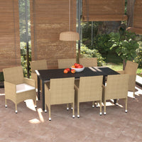 Thumbnail for 9-tlg. Garten-Essgruppe mit Kissen Poly Rattan Beige