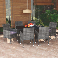 Thumbnail for 7-tlg. Garten-Essgruppe mit Kissen Poly Rattan Grau