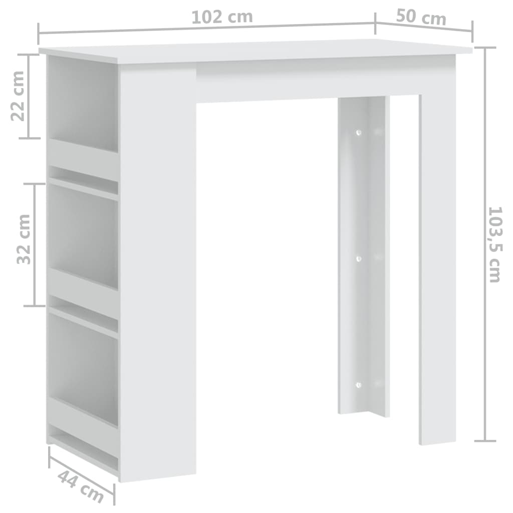 Bartisch mit Ablagefläche Weiß 102x50x103,5 cm Holzwerkstoff