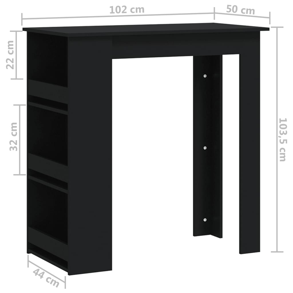 Bartisch mit Ablagefläche Schwarz 102x50x103,5 cm Holzwerkstoff