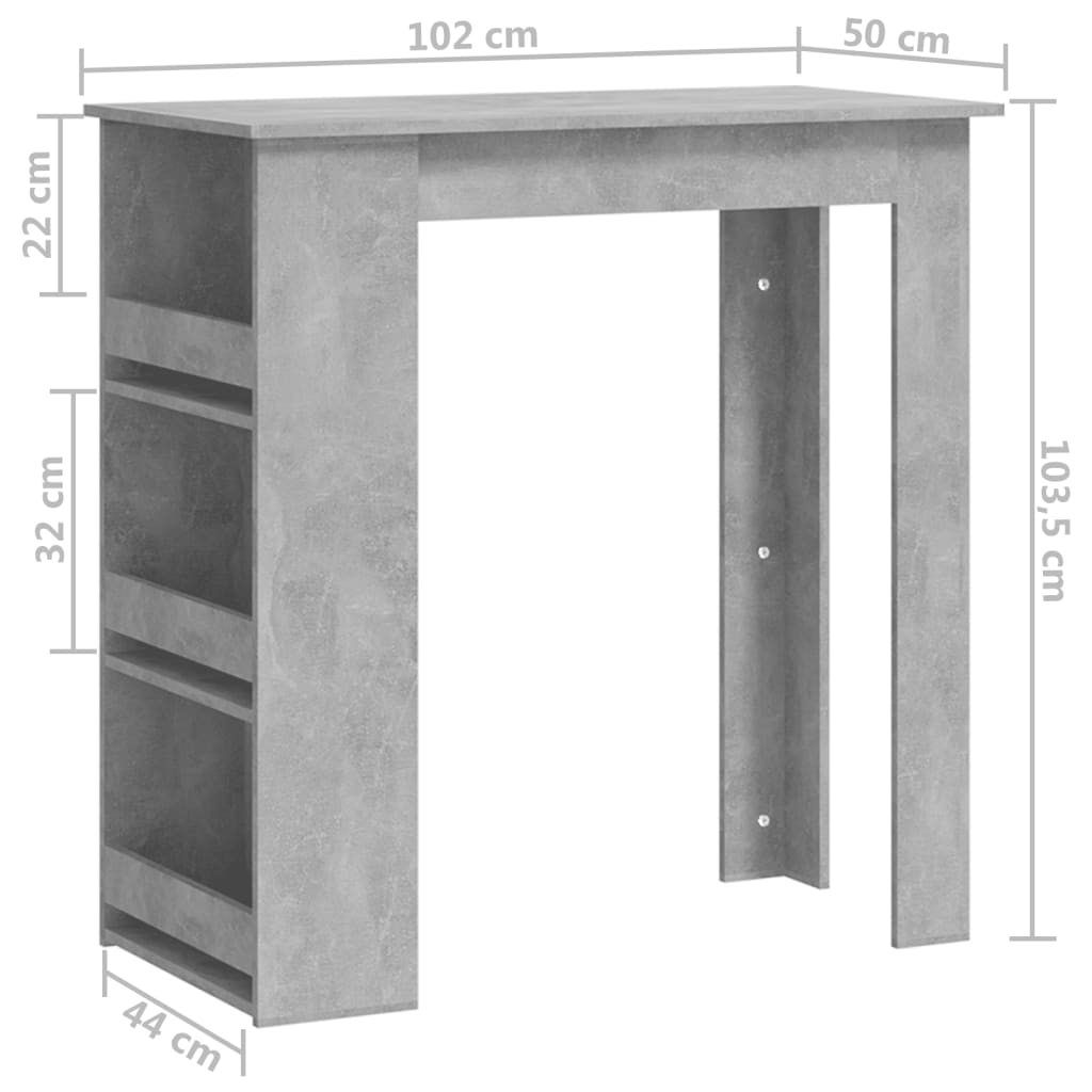 Bartisch mit Ablagefläche Betongrau 102x50x103,5 cm