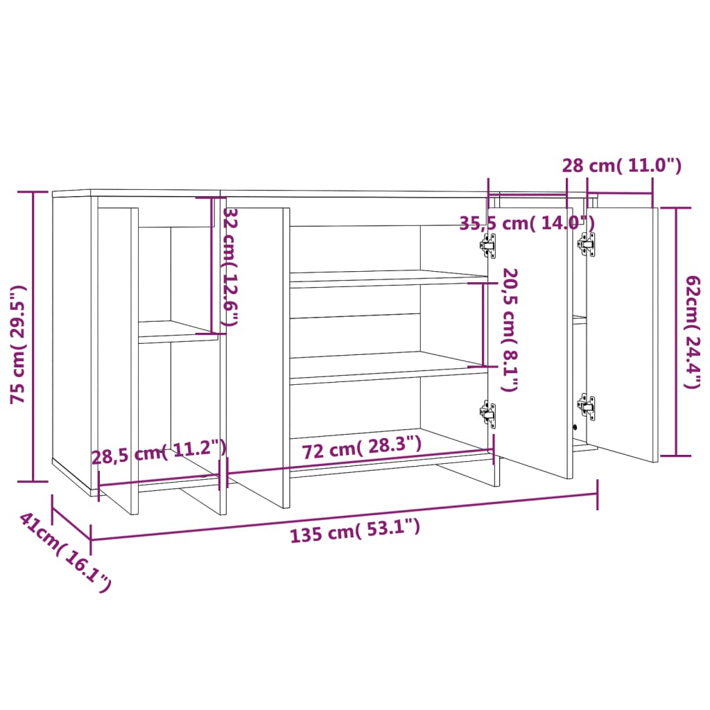 Sideboard Betongrau 135x41x75 cm Holzwerkstoff
