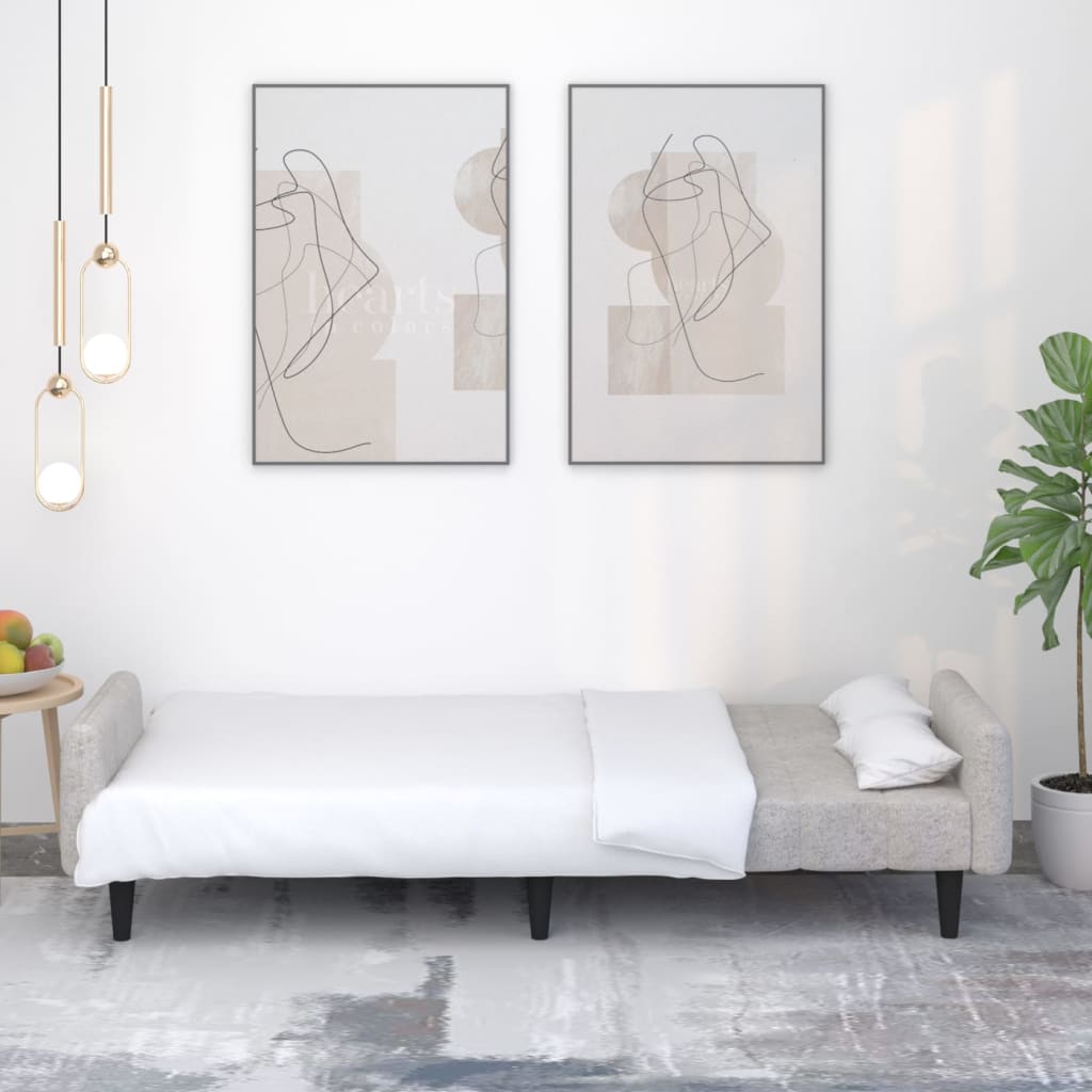 Schlafsofa 2-Sitzer Hellgrau Mikrofasergewebe