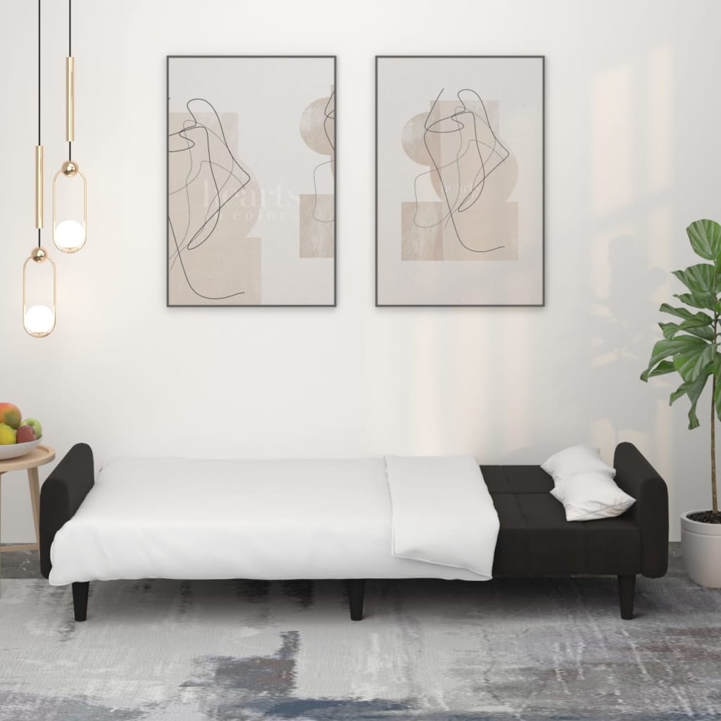 Schlafsofa 2-Sitzer Schwarz Mikrofasergewebe