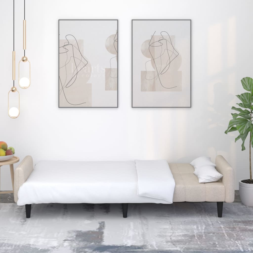 Schlafsofa 2-Sitzer Creme Mikrofasergewebe