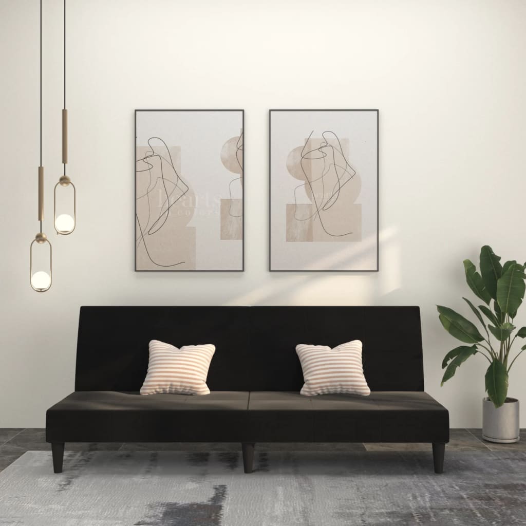 Schlafsofa 2-Sitzer Schwarz Mikrofasergewebe