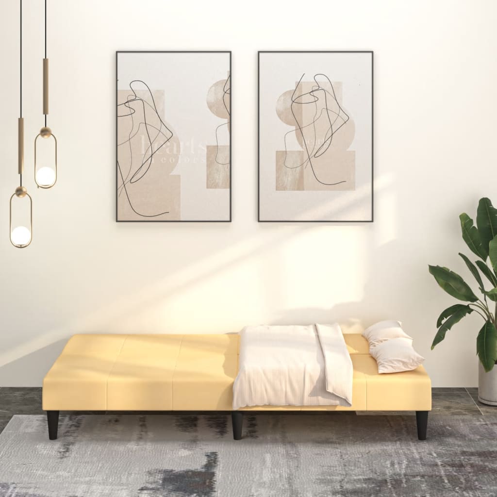 Schlafsofa 2-Sitzer Creme Mikrofasergewebe