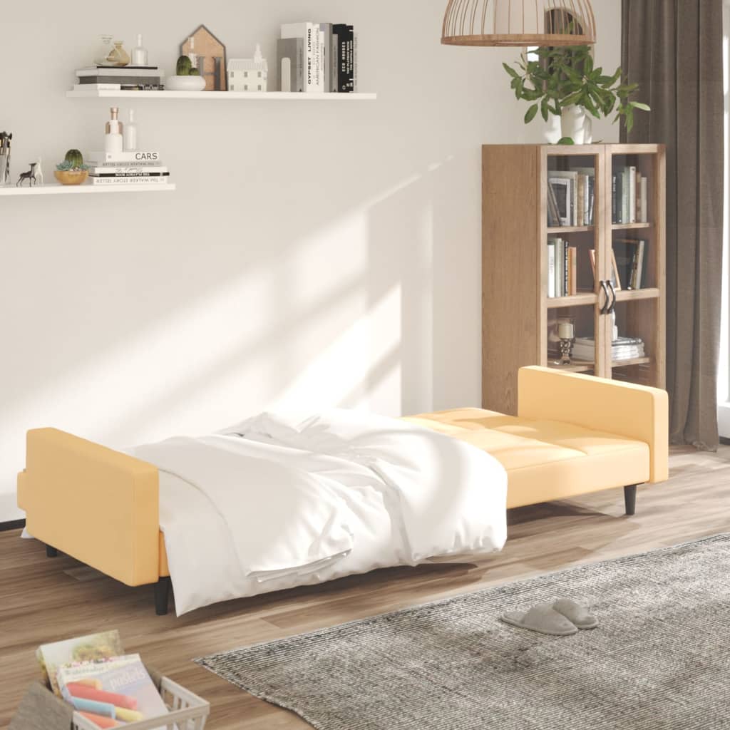 Schlafsofa 2-Sitzer Creme Mikrofaser