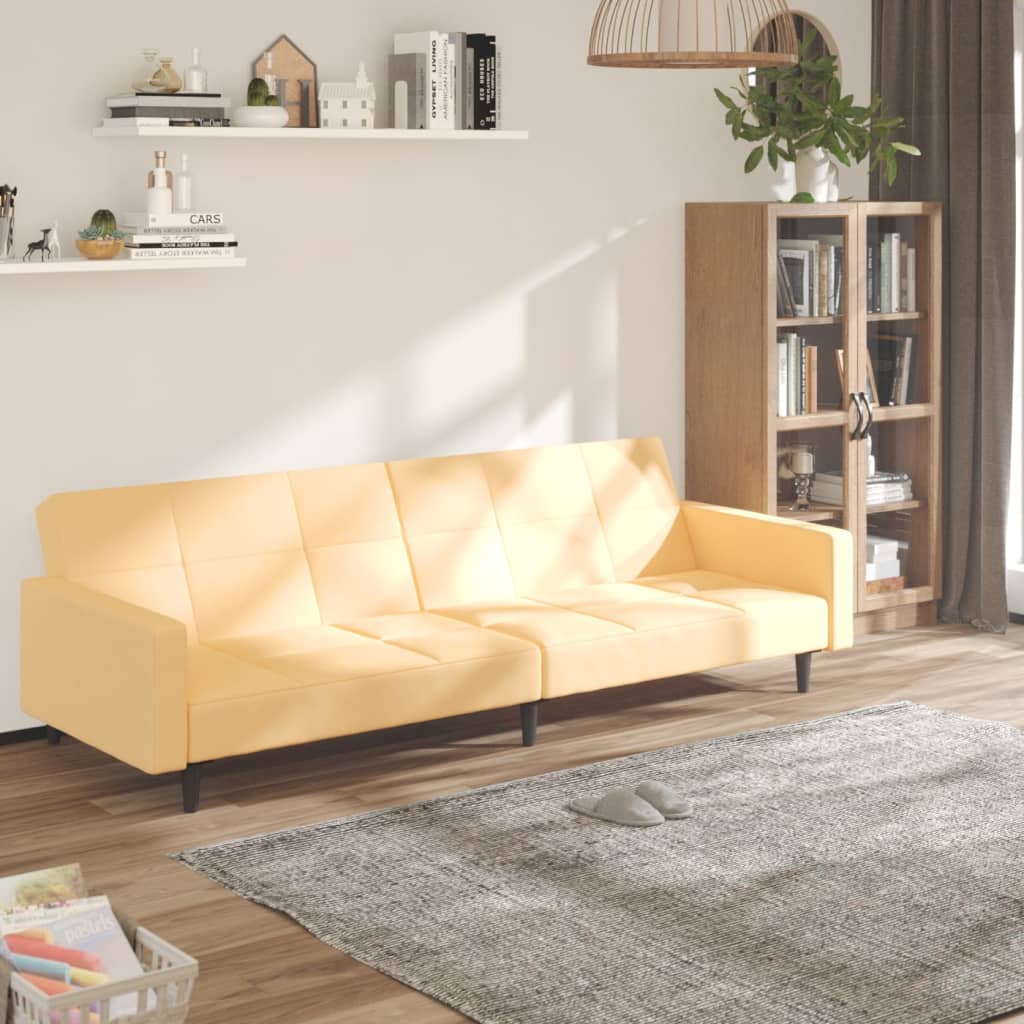 Schlafsofa 2-Sitzer Creme Mikrofaser