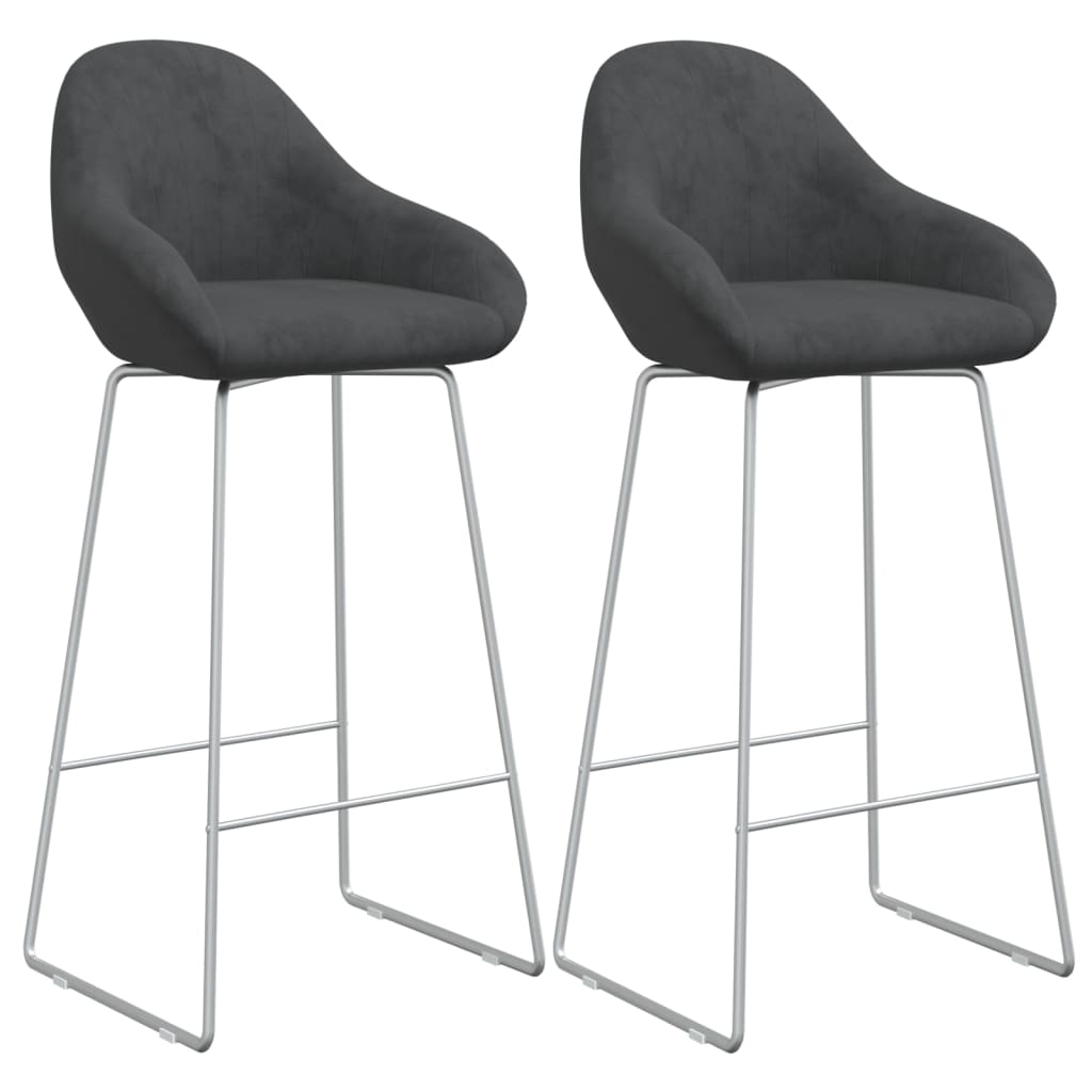 Barhocker 2 Stk. Dunkelgrau Samt