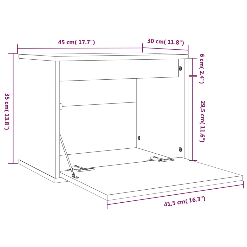 Wandschrank Grau 45x30x35 cm Massivholz Kiefer