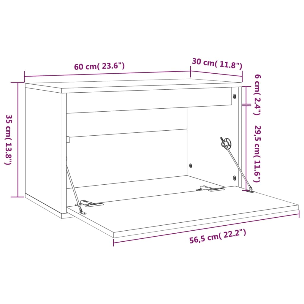 Wandschrank Grau 60x30x35 cm Massivholz Kiefer