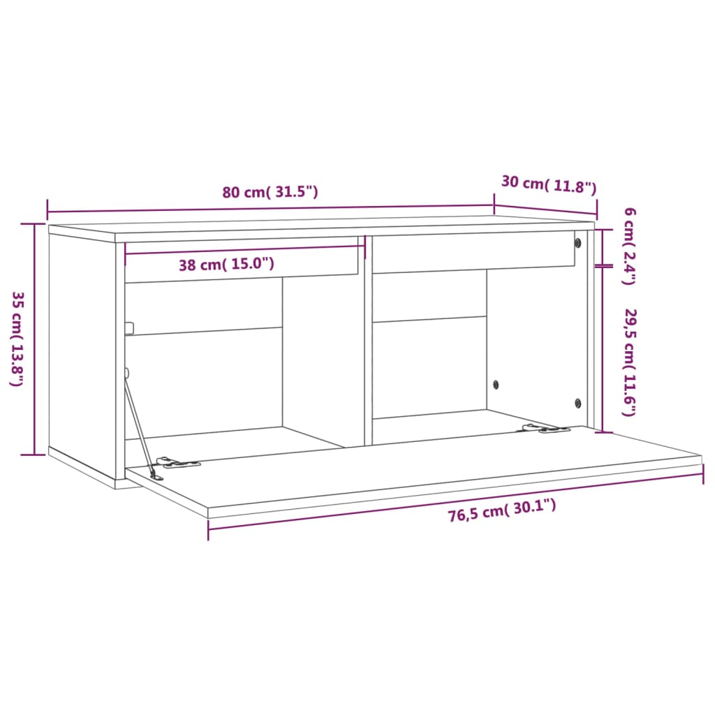 Wandschrank Grau 80x30x35 cm Massivholz Kiefer