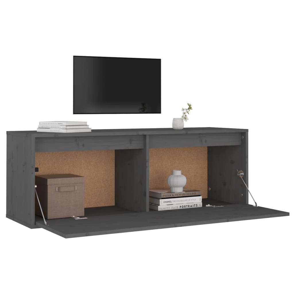 Wandschrank Grau 100x30x35 cm Massivholz Kiefer