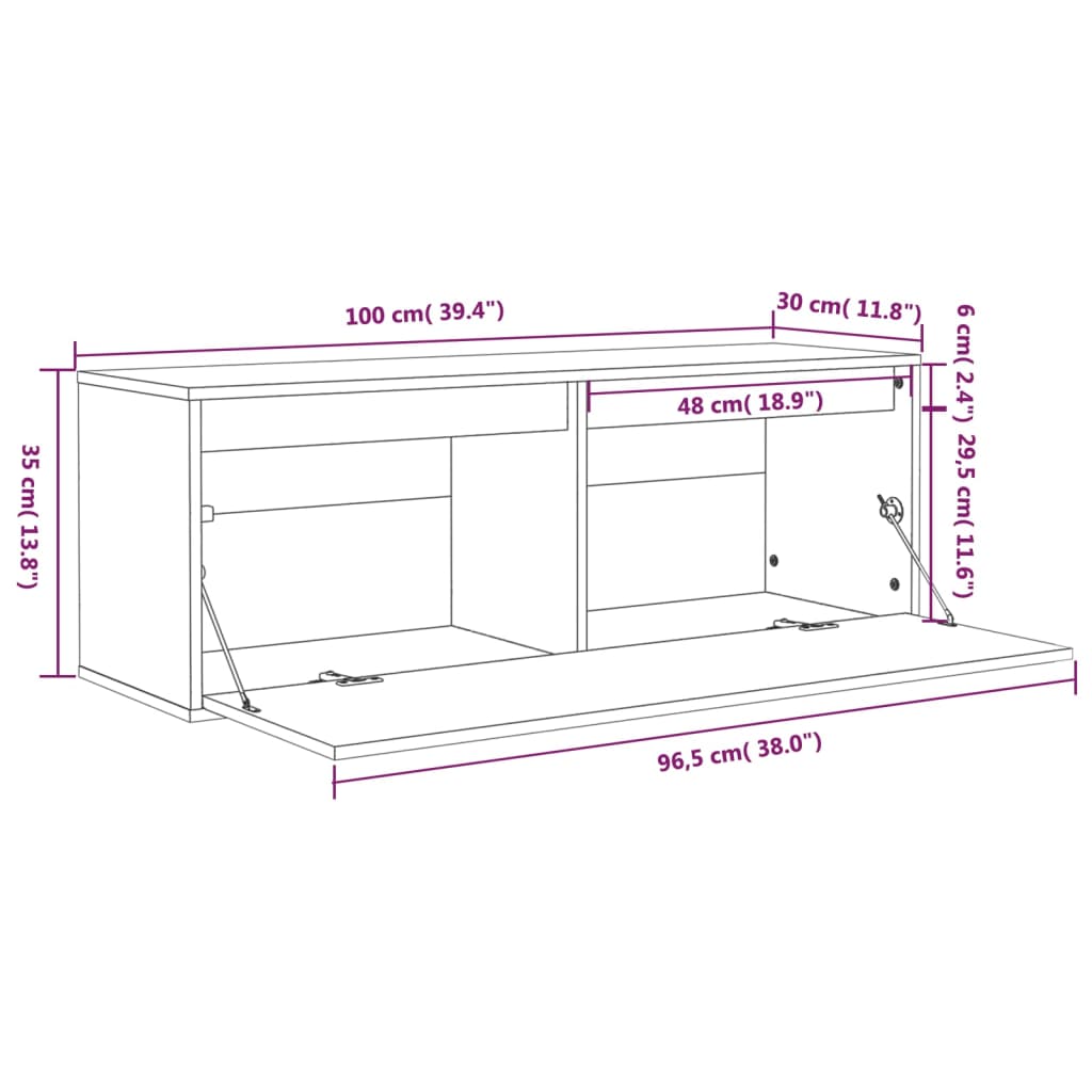 Wandschrank Grau 100x30x35 cm Massivholz Kiefer