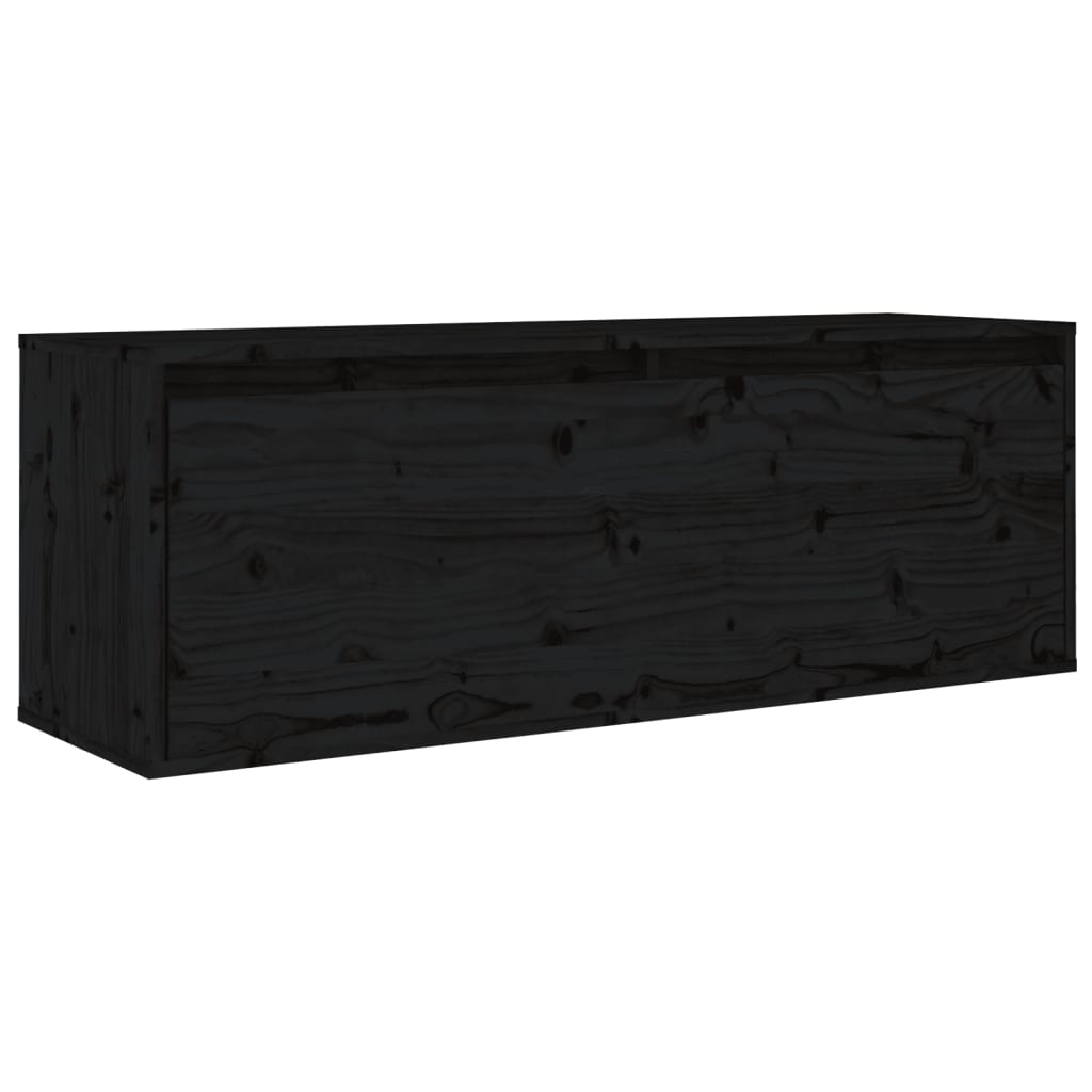 Wandschrank Schwarz 100x30x35 cm Massivholz Kiefer