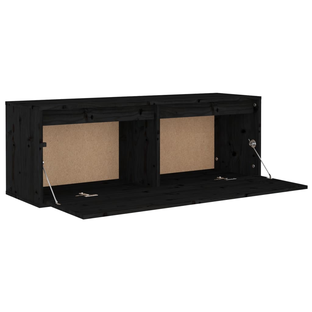 Wandschrank Schwarz 100x30x35 cm Massivholz Kiefer