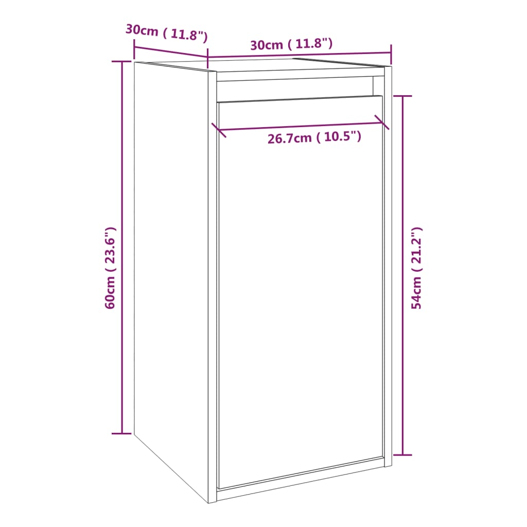 Wandschrank Grau 30x30x60 cm Massivholz Kiefer