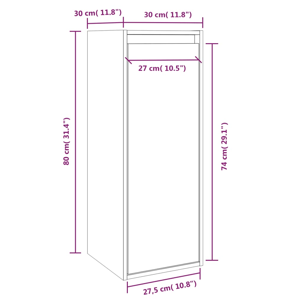 Wandschrank Grau 30x30x80 cm Massivholz Kiefer