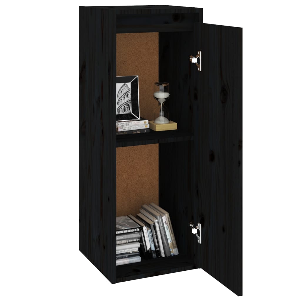 Wandschrank Schwarz 30x30x80 cm Massivholz Kiefer