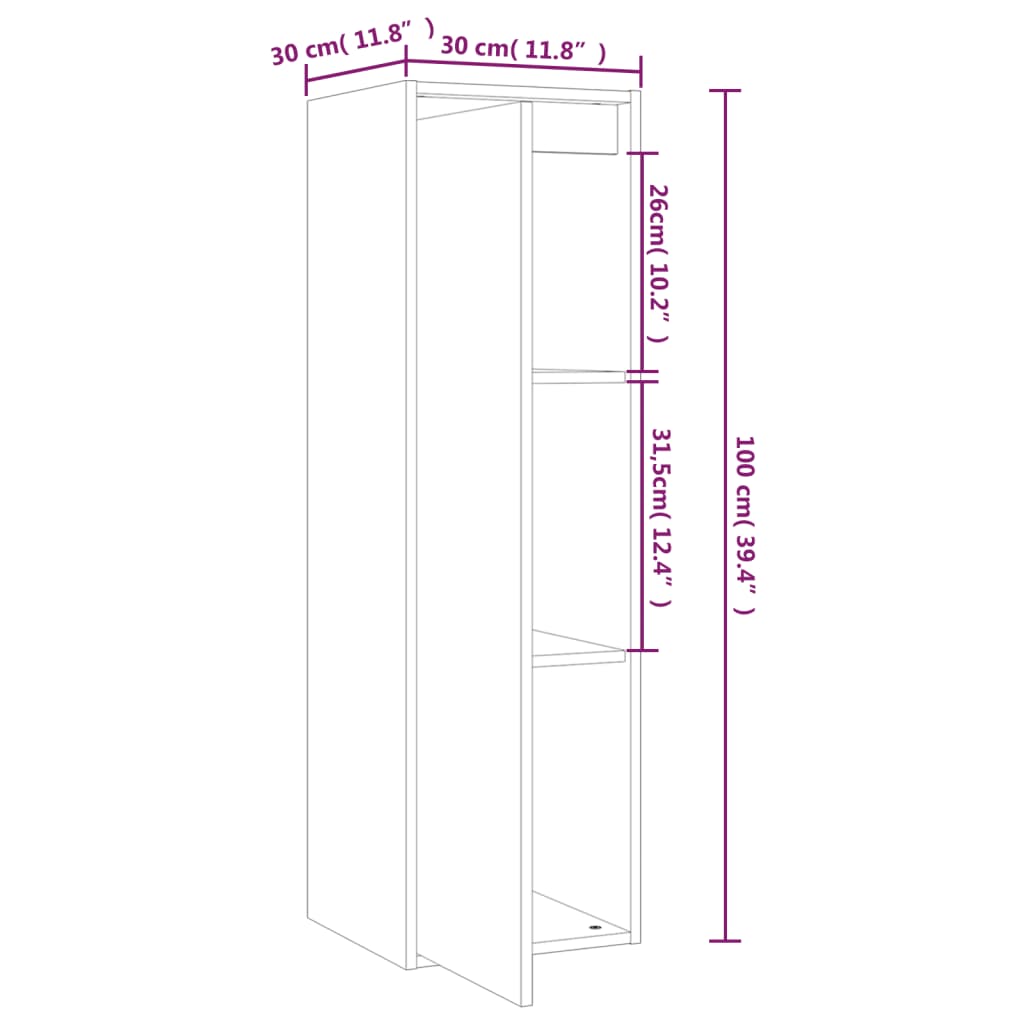 Wandschrank Grau 30x30x100 cm Massivholz Kiefer