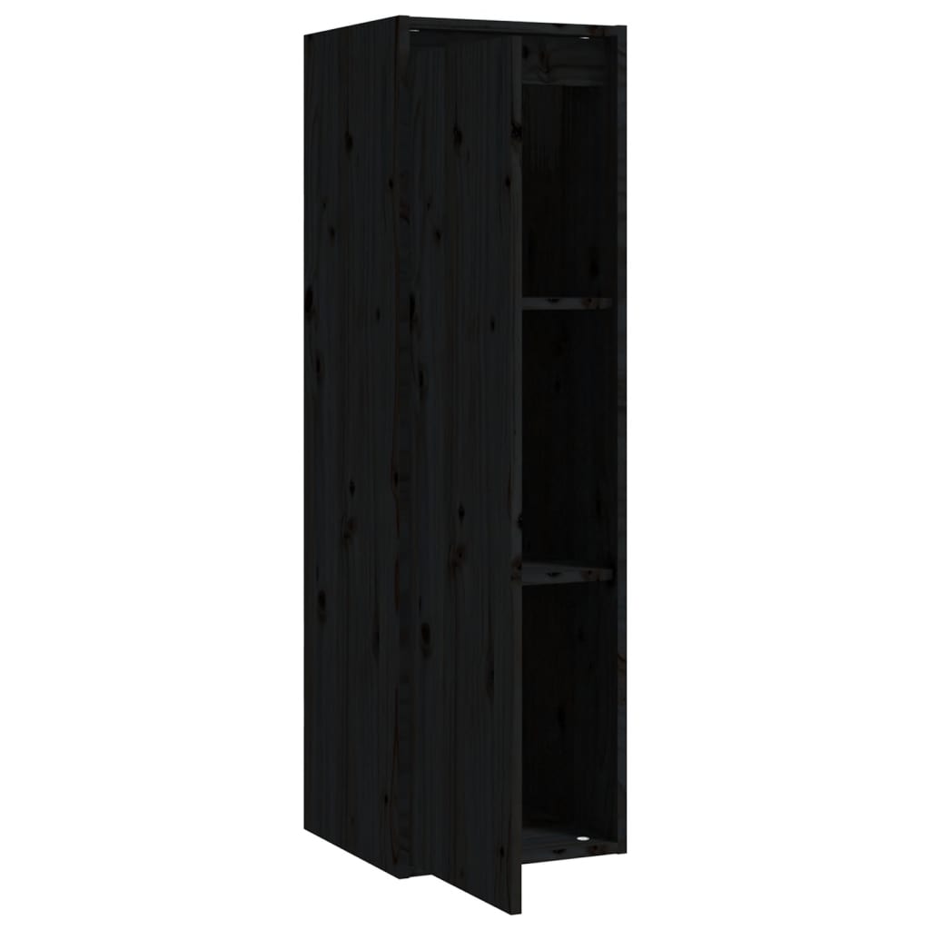 Wandschrank Schwarz 30x30x100 cm Massivholz Kiefer