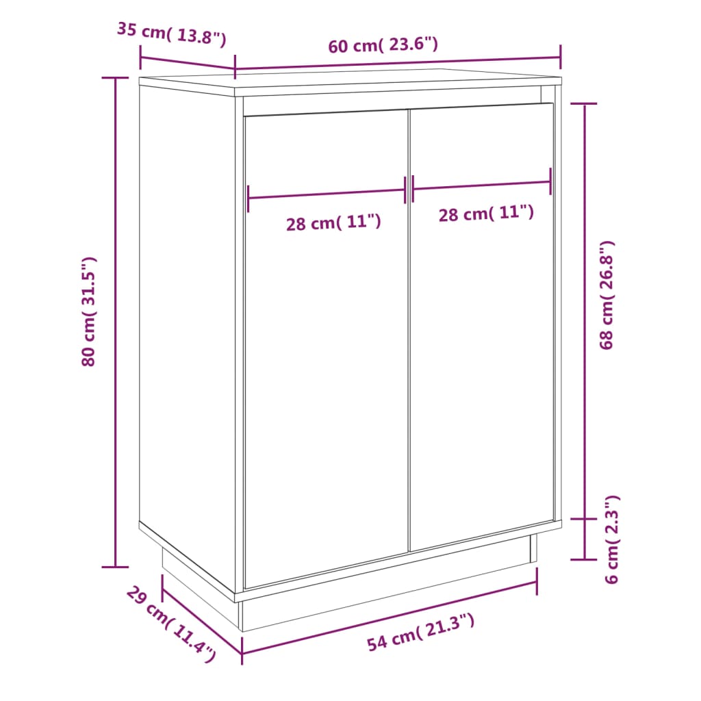 Schuhschrank Grau 60x35x80 cm Massivholz Kiefer