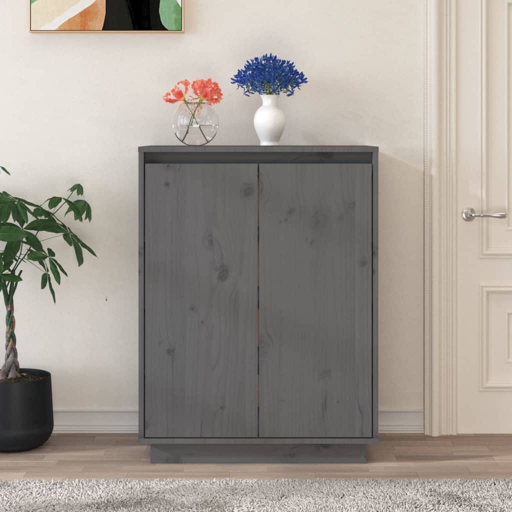 Schuhschrank Grau 60x35x80 cm Massivholz Kiefer