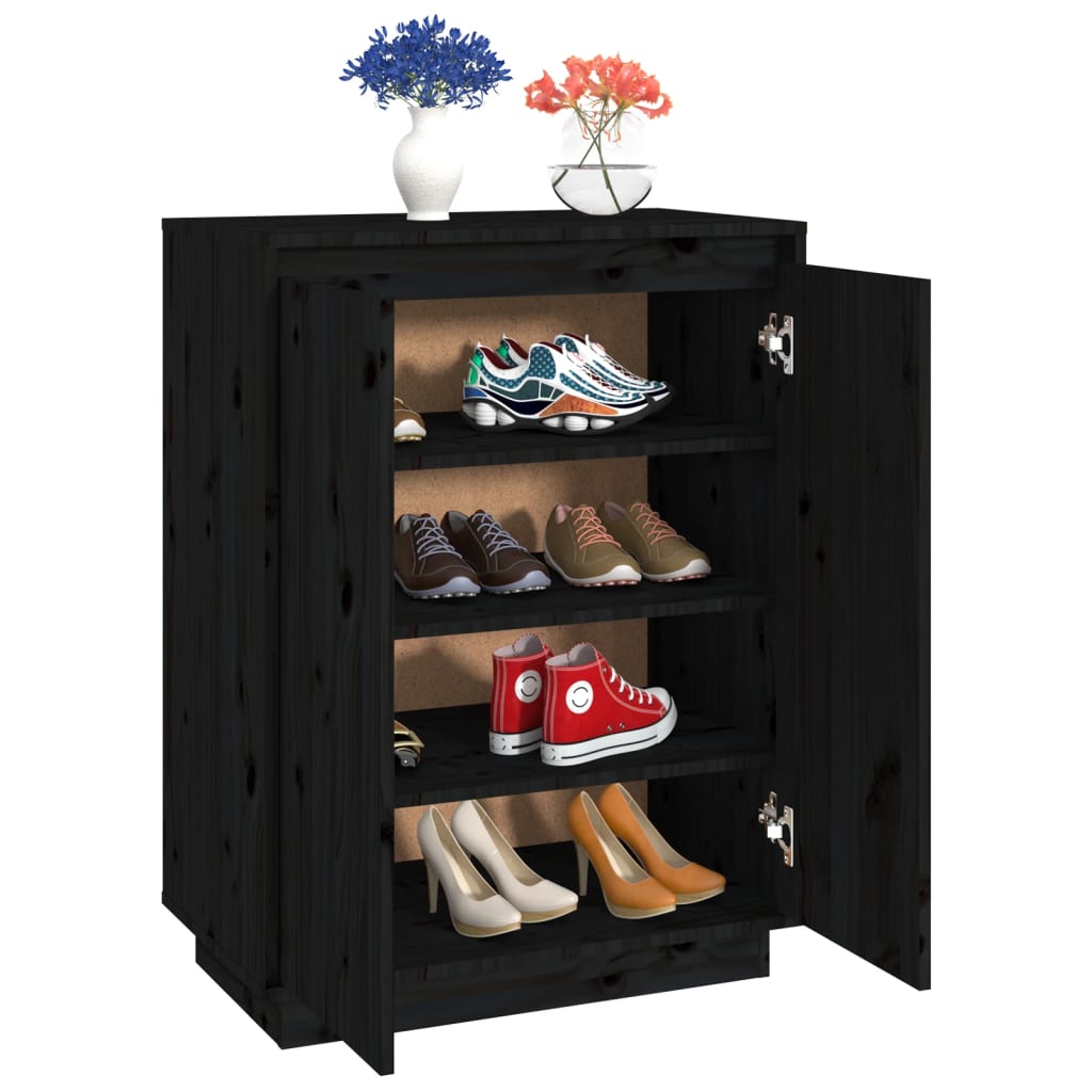 Schuhschrank Schwarz 60x35x80 cm Massivholz Kiefer